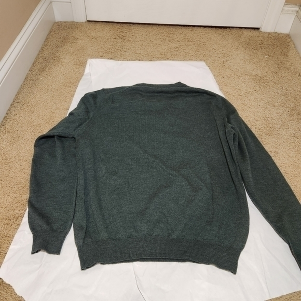 Grant Thomas Medium Green Italian Merino Wool V‎ Neck Sweater Holiday Christmas